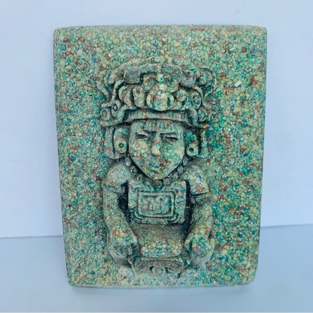 Vintage Zarebski Inza Mexican Art Crushed Malachite Stone Plaque Wall Art